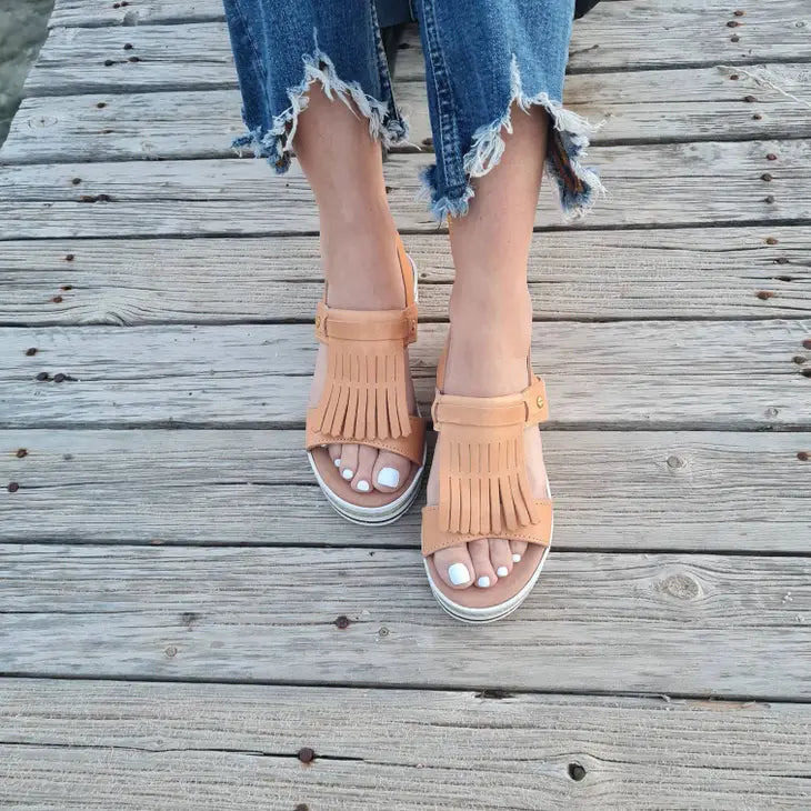 FRINGED WEDGE LEATHER SANDAL