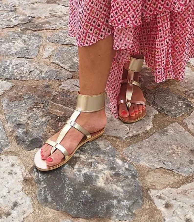 GOLD GREEK LEATHER SANDALS