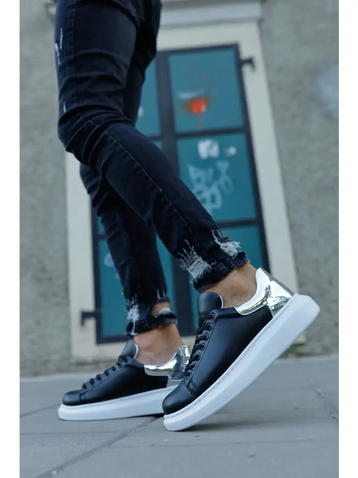 SOLID BLACK SILVER SNEAKERS