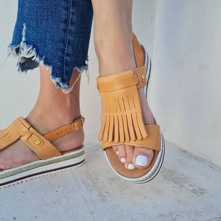 FRINGED WEDGE LEATHER SANDAL