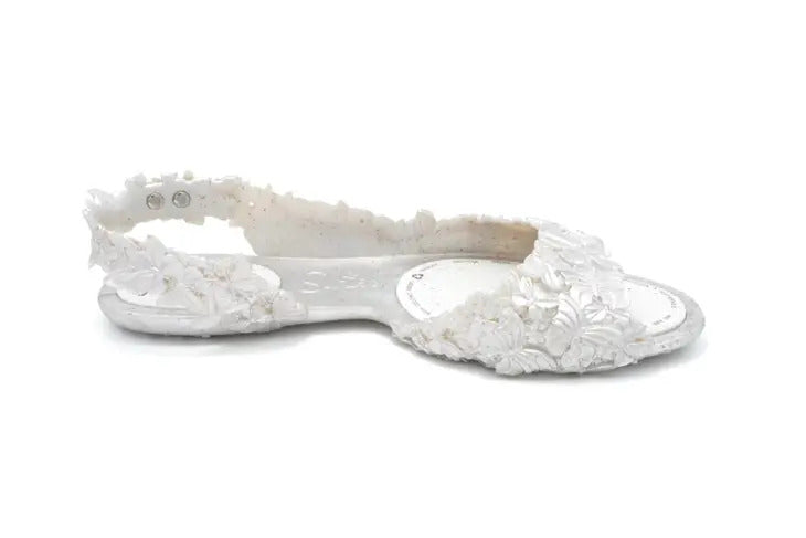 SUNIES BUTTERFLY METALLIC WHITE SANDALS