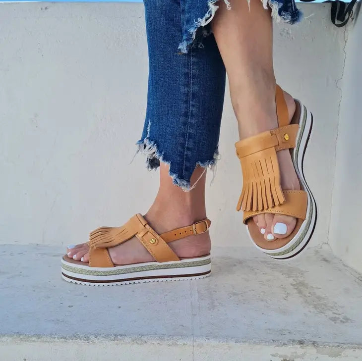 FRINGED WEDGE LEATHER SANDAL