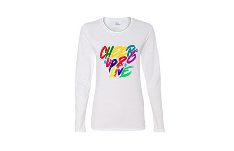 Cheer Up & Live Long Sleeve Unisex Tee (White/Multi)