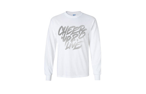 Cheer Up & Live Long Sleeve Unisex Tee (White/Metallic Silver)