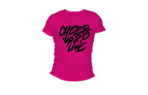 Cheer Up & Live Tee (Fuchsia/Black)