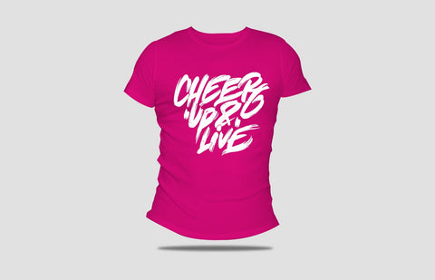 Cheer Up & Live Tee (Fuchsia/White)