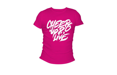 Cheer Up & Live Tee (Fuchsia/White)