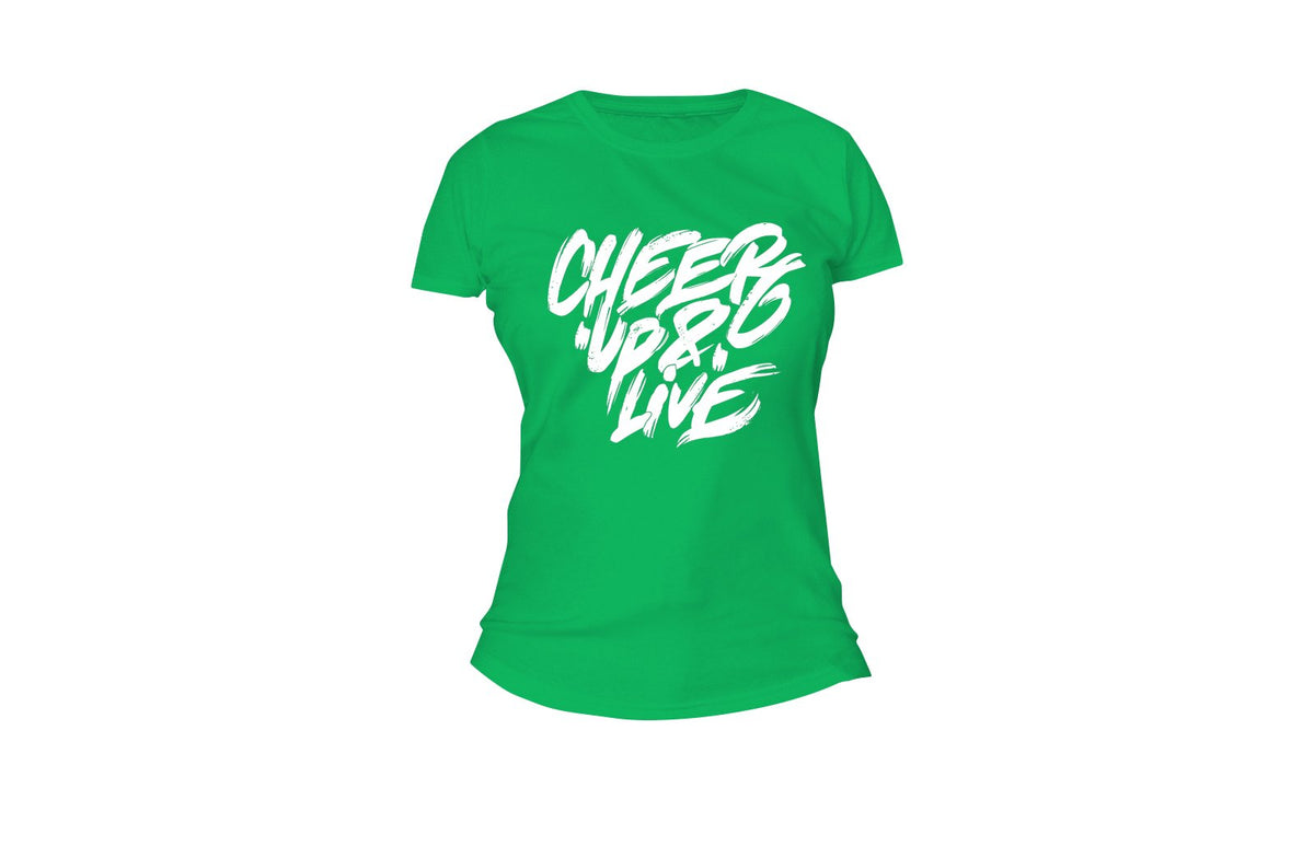 Cheer Up & Live Tee (Kelly Green/White)