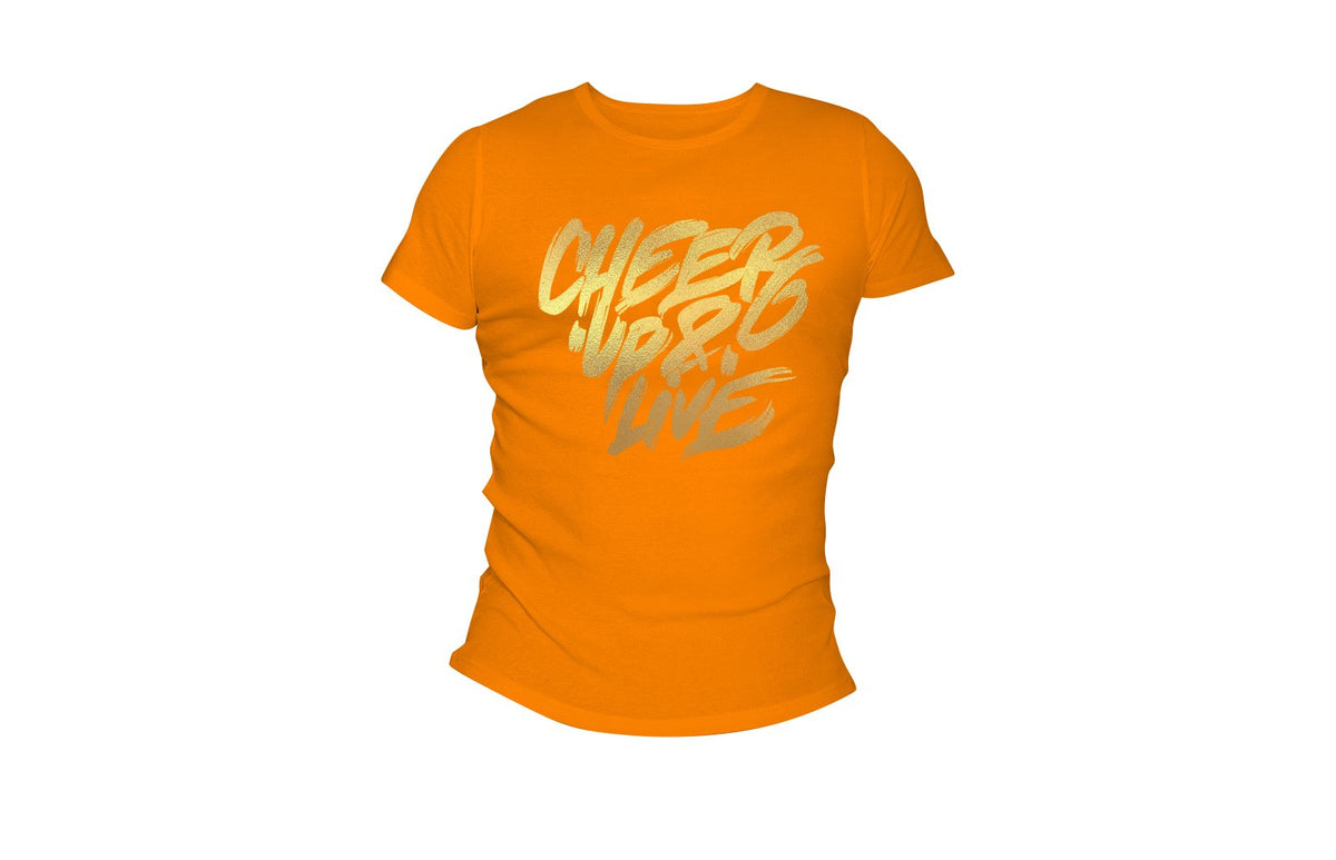 Cheer Up & Live Tee (Orange/Metallic Gold)