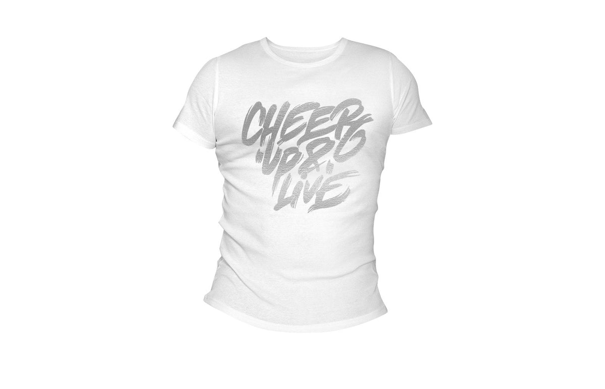 Cheer Up & Live Unisex Tee (White-Metallic Silver
