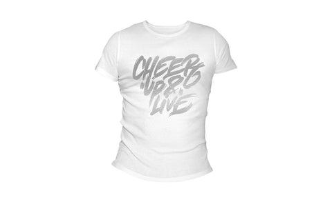 Cheer Up & Live Unisex Tee (White-Metallic Silver