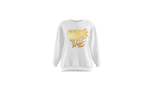 Cheer Up & Live Unisex Crewneck (White/Metallic Gold)