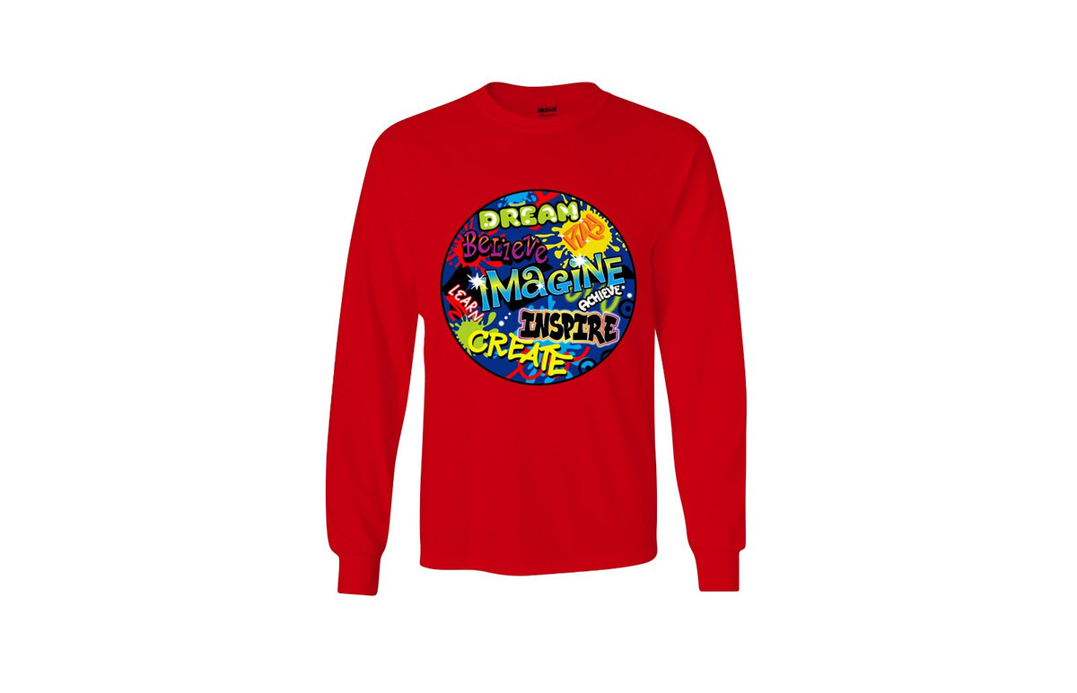 Dream Imagine & Inspire Long Sleeve Unisex Tee (Red/Multi)