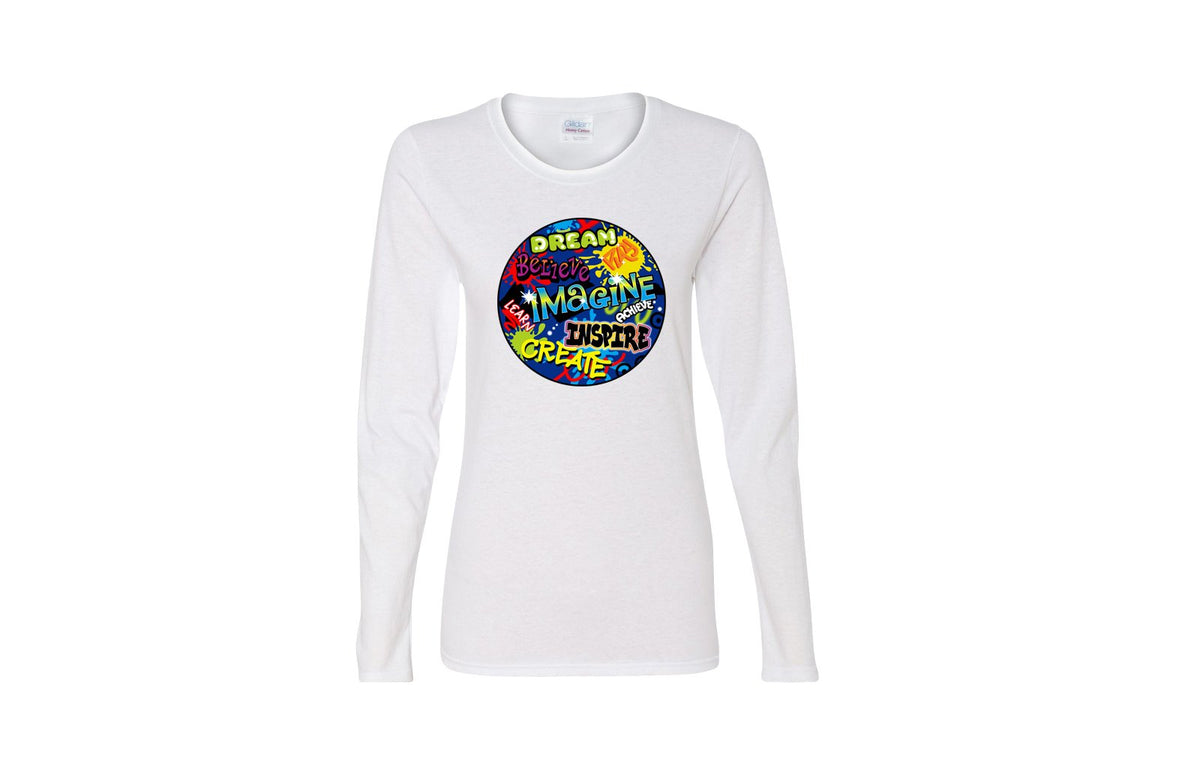Dream Imagine & Inspire Long Sleeve Unisex Tee (White/Multi)