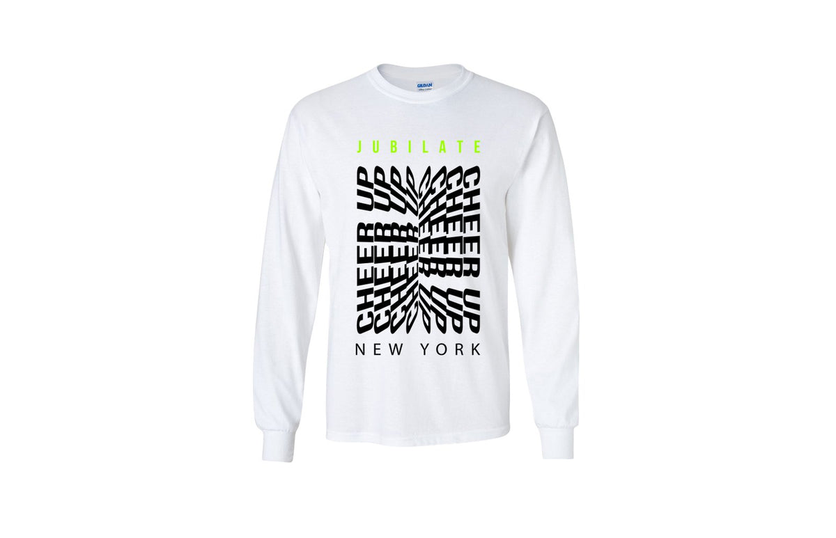 Jubilate Cheer Up New York Long Sleeve Unisex Tee (White)