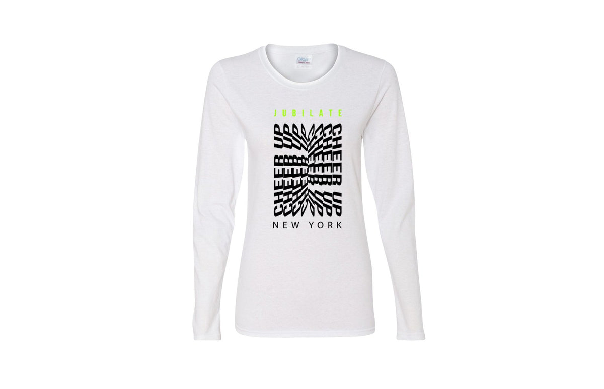 Jubilate Cheer Up New York Long Sleeve Unisex Tee (White)