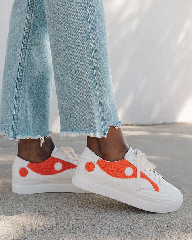 Yin Yang Platform Women Sneakers (White/Orange)