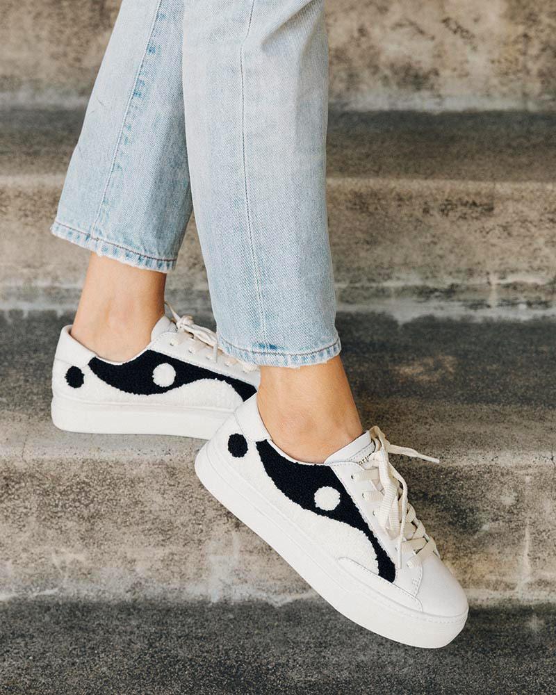 Yin Yang Platform Women Sneakers (White/Black)