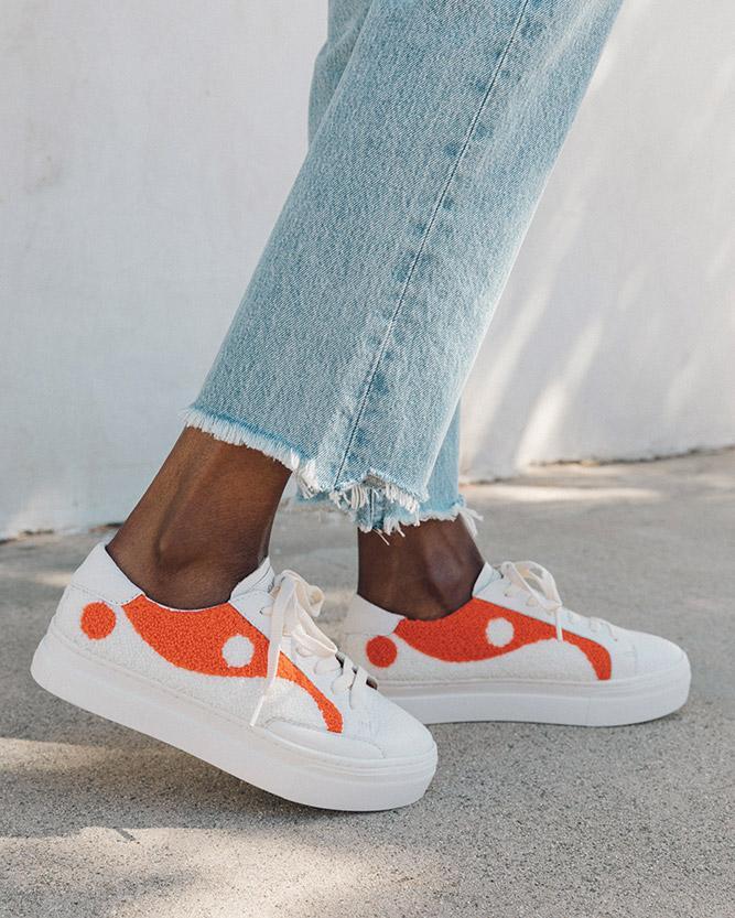 Yin Yang Platform Women Sneakers (White/Orange)